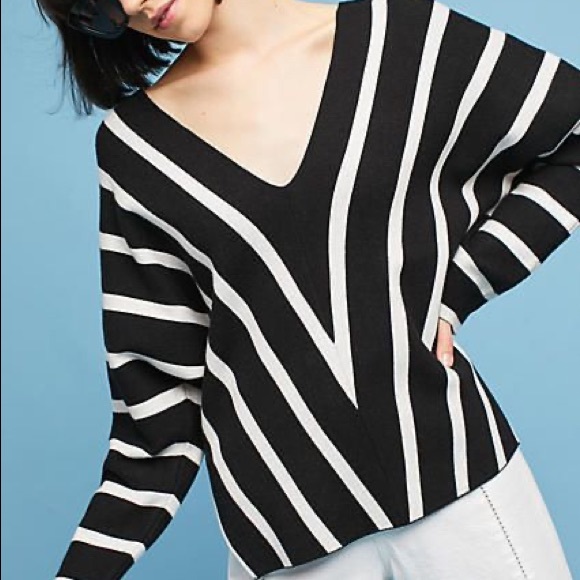 Anthropologie Hadley Striped V-Neck Pullover - Picture 2 of 3